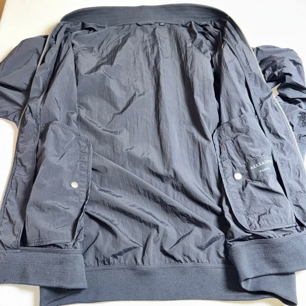 AllSaints Waylan Bomber Jacket Mens XL Black Full Zip M001OA Raglan Sleeve